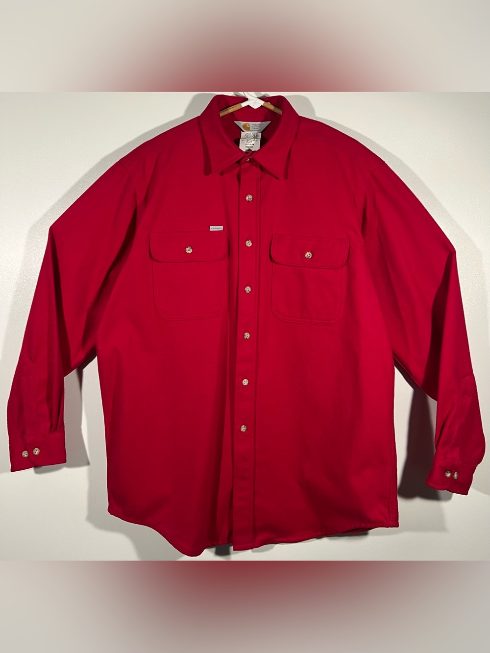 Vintage Carhartt Rugged Outdoor Wear Shirt Men’s L Red Chamois Flannel Work USA